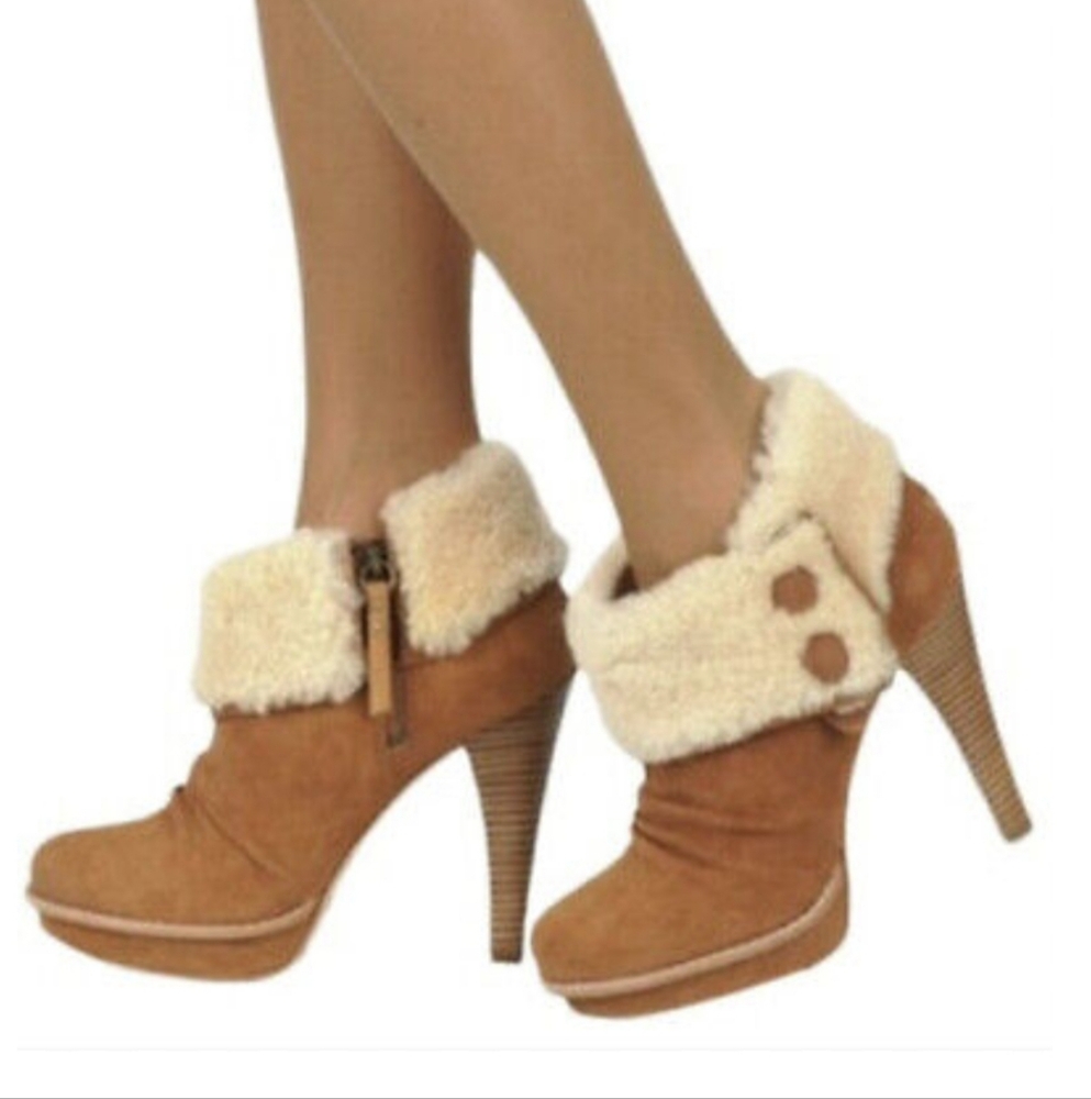 UGG Georgette stiletto platform ankle Shearling  suede Ankle booties boots shoes